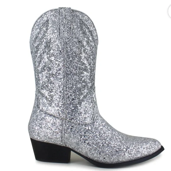 Silver Glitter Cowboy Boots - Picture 1 of 5